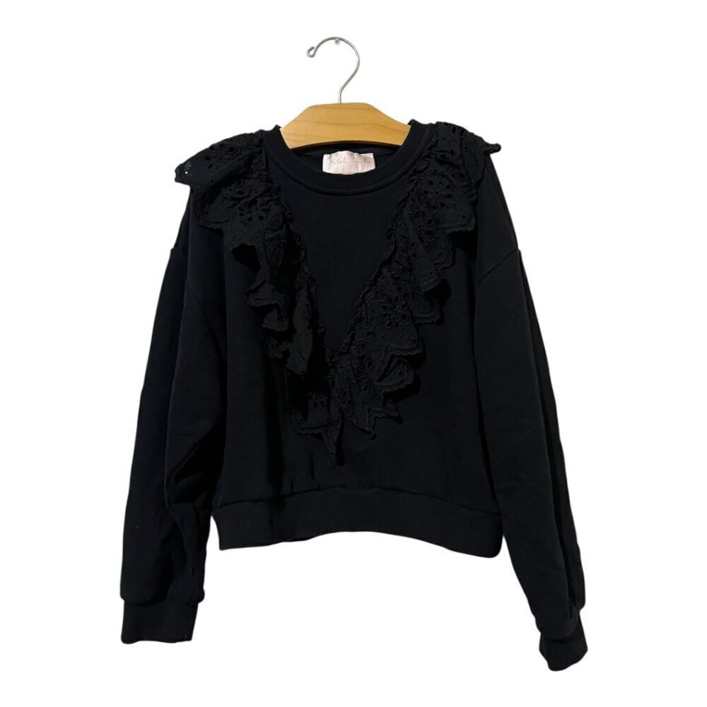 Petite Amalie Girls Sweatshirt Lace Collar Black Size 1